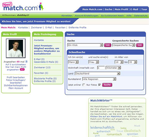Match.com Login-Bereich