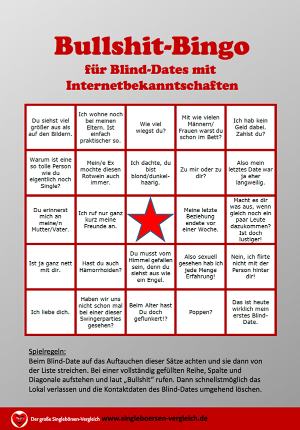 Bullshitbingo für Blind-Dates mit Internetbekanntschaften