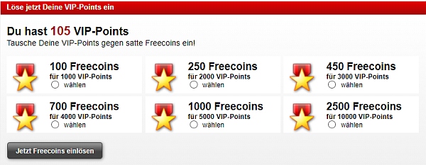 vip points gegen freepoints einlösen