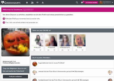 Greekhearts: Beispiel für ein Profil bei der Singleboerse für Griechen