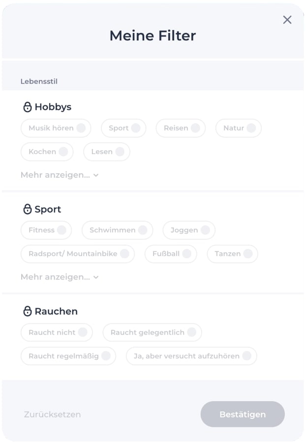 meine filter bei lovescout24