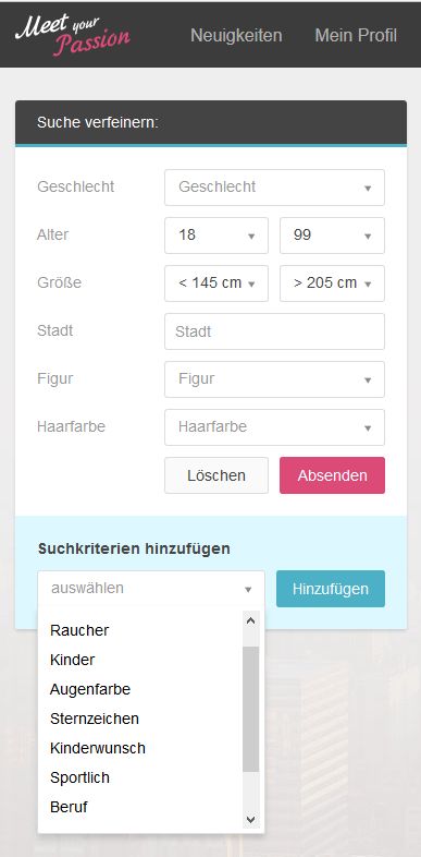 Suchkriterien MeetYourPassion