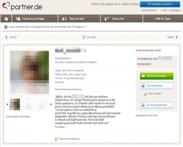 Beispielprofil bei Partner.de