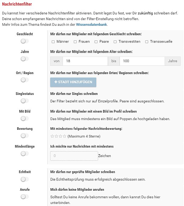 nachrichtenfilter bei poppen.de