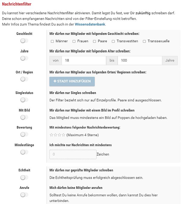 nachrichtenfilter bei poppen.de