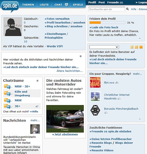 spin.de community profil und innenleben