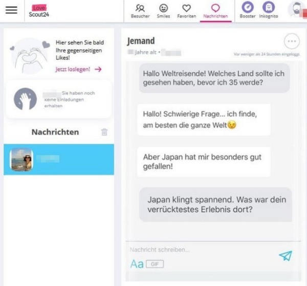 Ein Flirt-Dialog bei LoveScout24