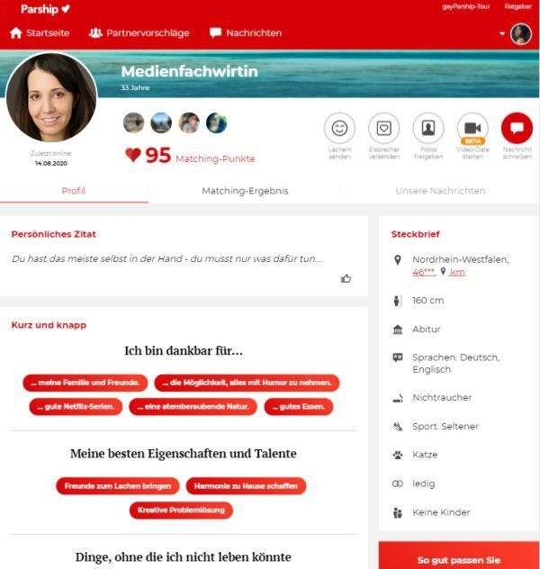 Parship für Gays: Ein Beispielprofil