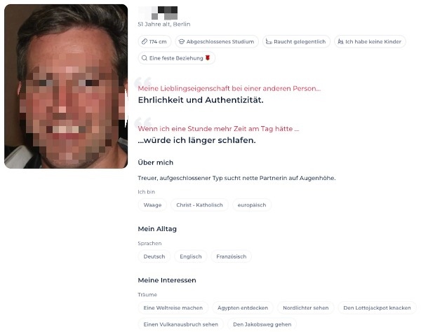 Zweisam: Ein Beispielprofil