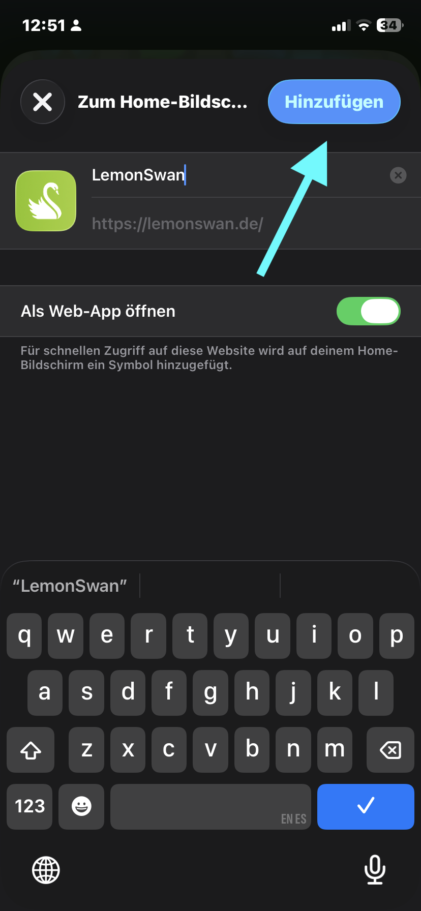 Dialog Zum Home-Bildschirm mit Hinzufügen-Button